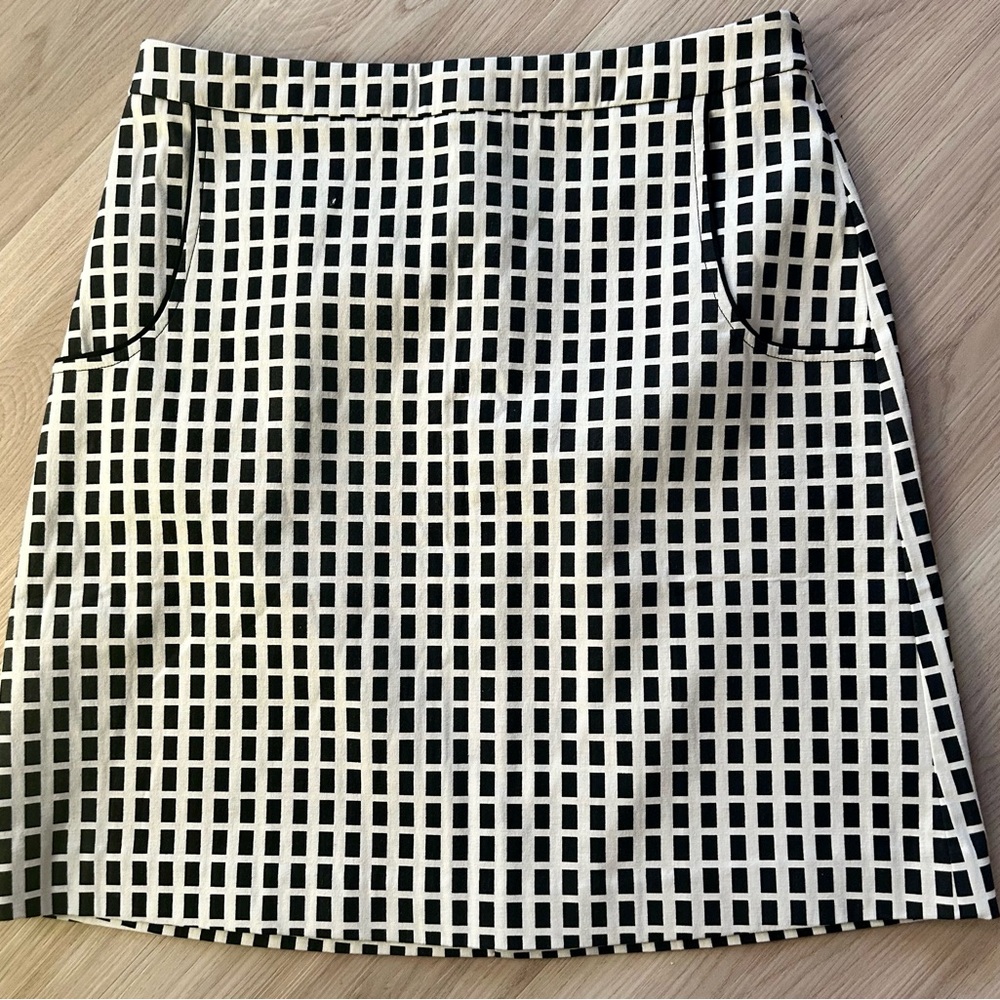Halogen A-Line Checkered Mini Skirt 8 Black White Window Pane Line Quiet Luxury